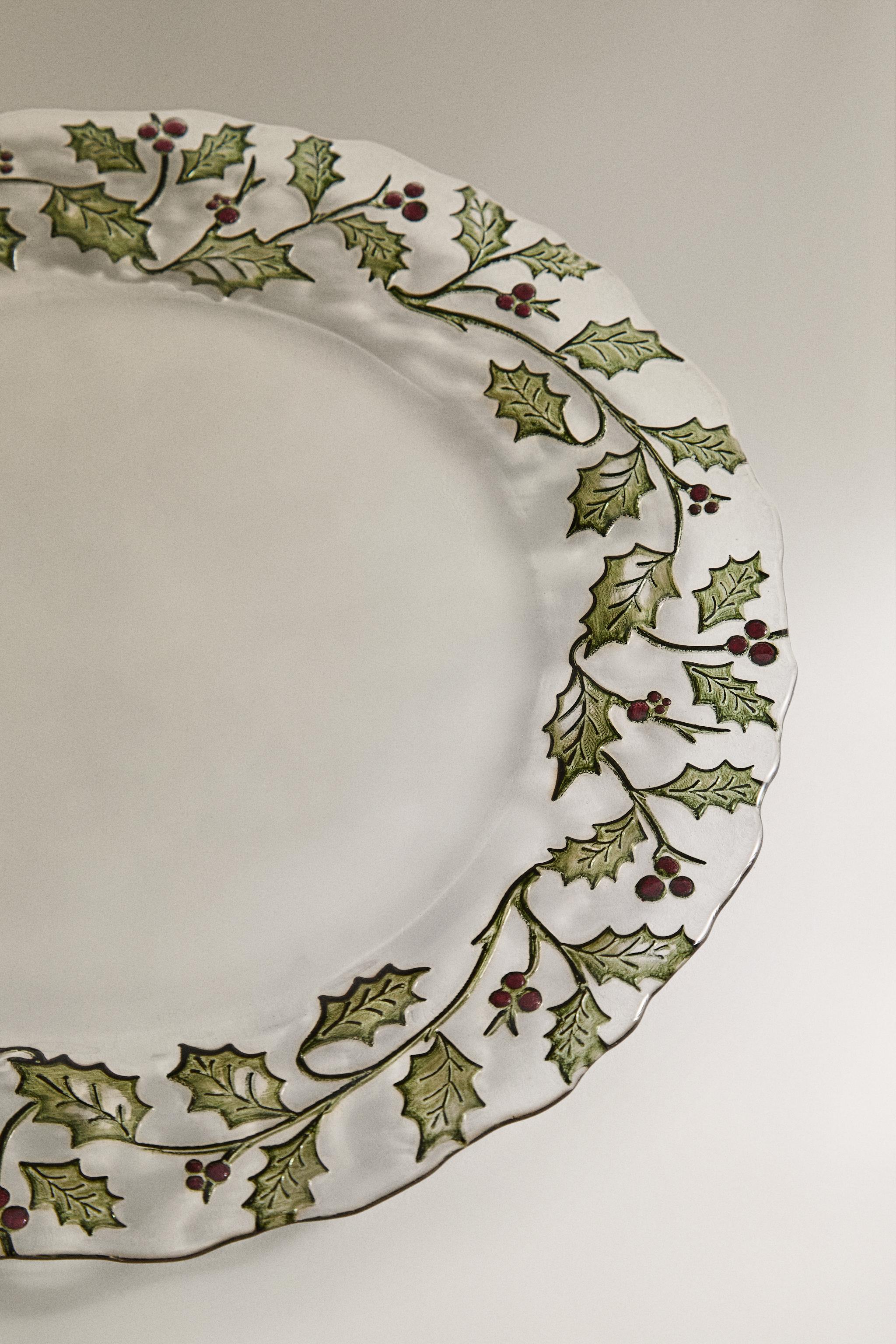 SOUS-ASSIETTE VERRE FEUILLE HOUX NOËL